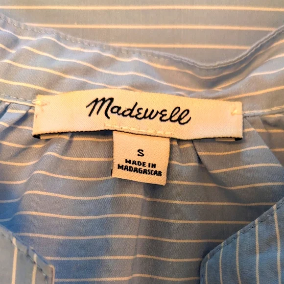 Madewell Blue/White Striped Popover Blouse Tie Sleeve Women's S EXCELLENT COND! - Picture 6 of 9